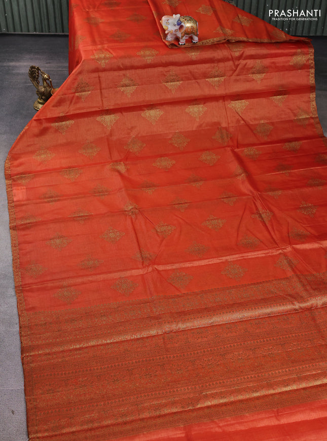 Banarasi tussar silk saree rustic orange with allover thread & zari woven buttas and small woven border
