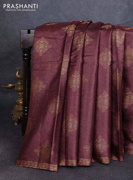 Banarasi tussar silk saree coffee brown with allover thread & zari woven buttas and small woven border