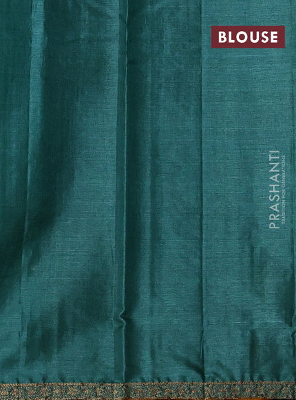 Banarasi tussar silk saree teal green with allover thread & zari woven buttas and small woven border