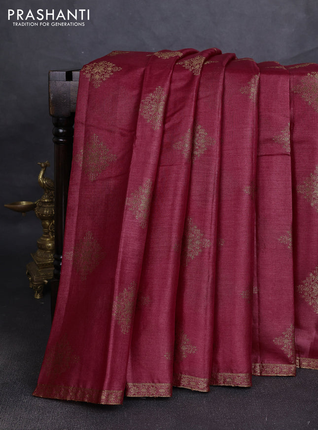 Banarasi tussar silk saree maroon with allover thread & zari woven buttas and small woven border