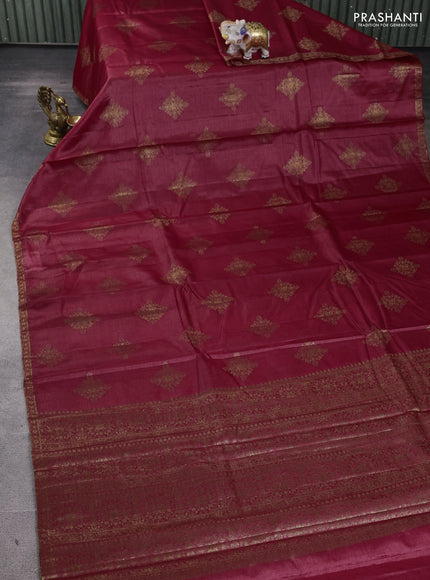 Banarasi tussar silk saree maroon with allover thread & zari woven buttas and small woven border