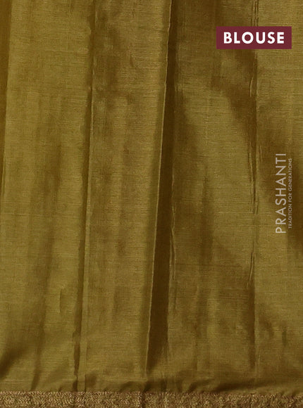 Banarasi tussar silk saree mustard green with allover thread & zari woven buttas and small woven border