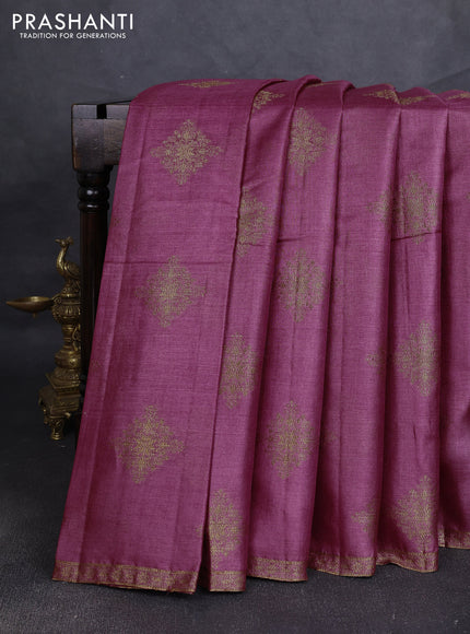 Banarasi tussar silk saree maroon with allover thread & zari woven buttas and small woven border
