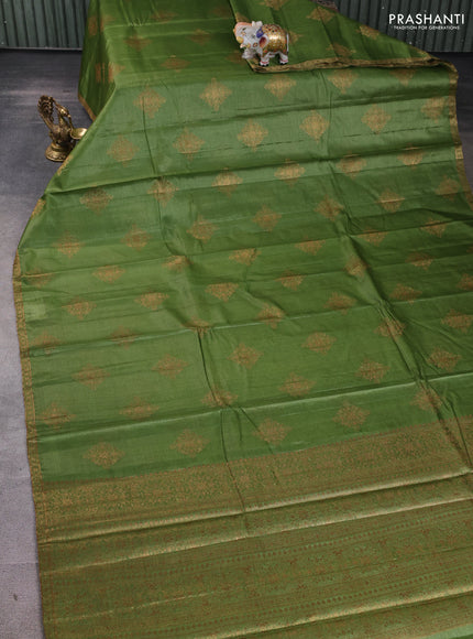 Banarasi tussar silk saree mehendi green with allover thread & zari woven buttas and small woven border