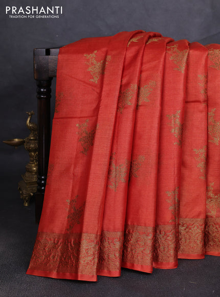 Banarasi tussar silk saree rustic orange with allover thread & zari woven buttas