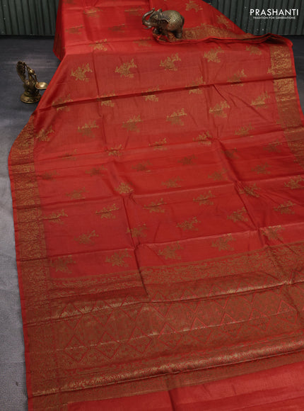 Banarasi tussar silk saree rustic orange with allover thread & zari woven buttas