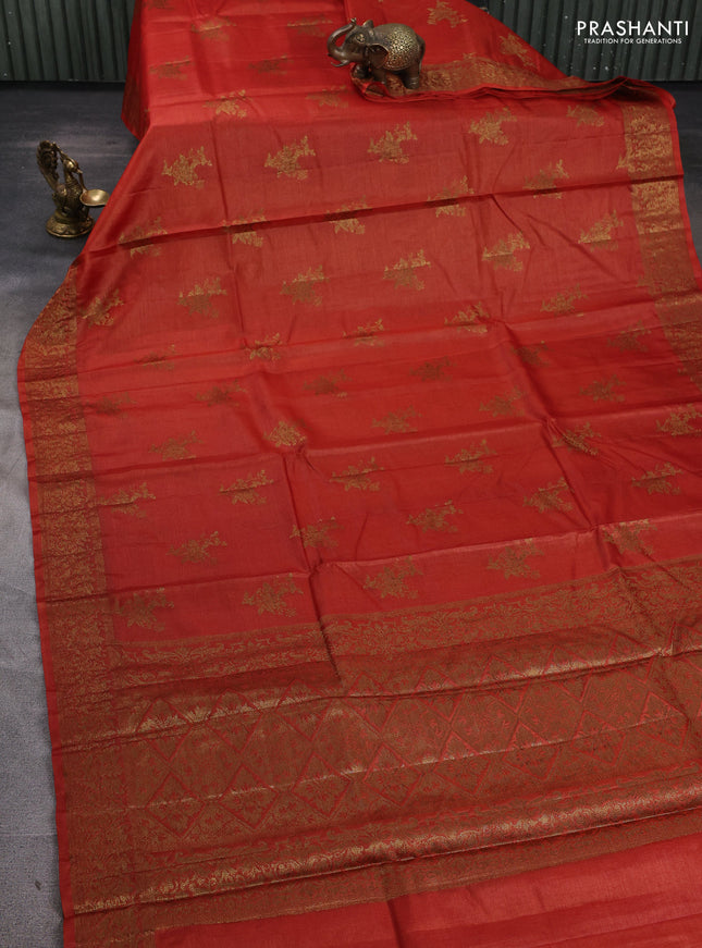 Banarasi tussar silk saree rustic orange with allover thread & zari woven buttas