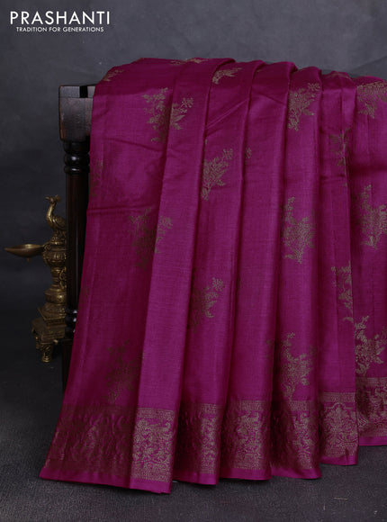 Banarasi tussar silk saree magenta pink with allover thread & zari woven buttas