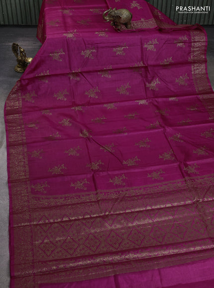 Banarasi tussar silk saree magenta pink with allover thread & zari woven buttas