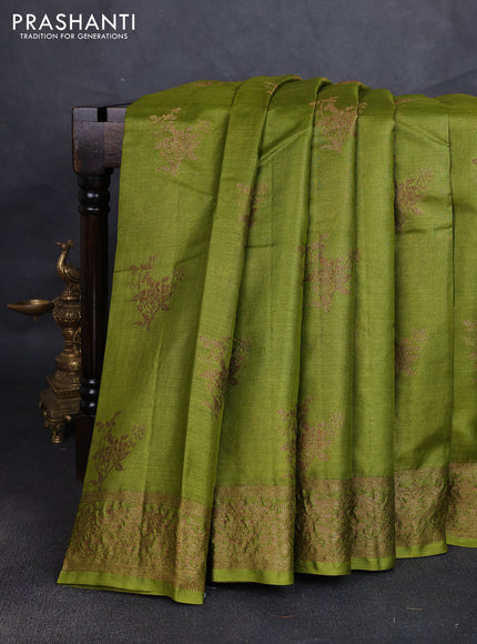 Banarasi tussar silk saree mehendi green with allover thread & zari woven buttas