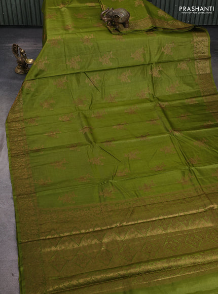 Banarasi tussar silk saree mehendi green with allover thread & zari woven buttas
