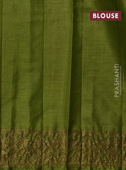 Banarasi tussar silk saree mehendi green with allover thread & zari woven buttas