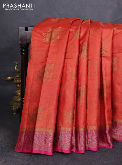 Banarasi tussar silk saree rustic orange and pink with allover thread & zari woven buttas