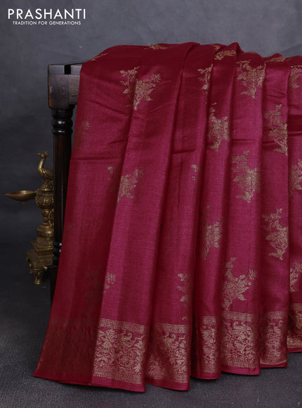 Banarasi tussar silk saree maroon with allover thread & zari woven buttas