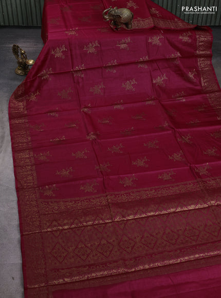 Banarasi tussar silk saree maroon with allover thread & zari woven buttas