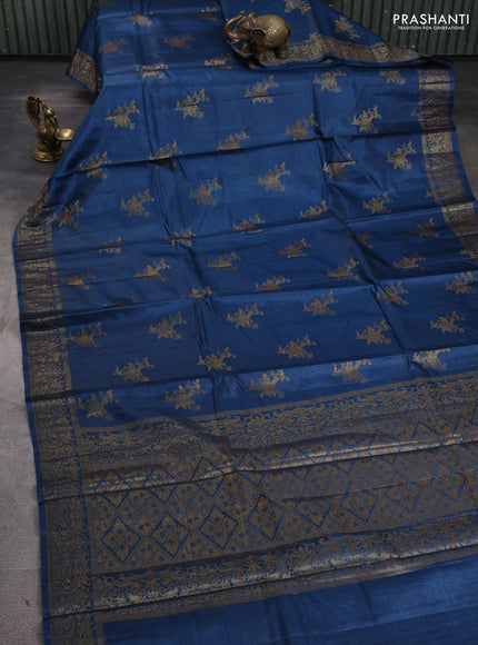 Banarasi tussar silk saree peacock blue with allover thread & zari woven buttas and woven border