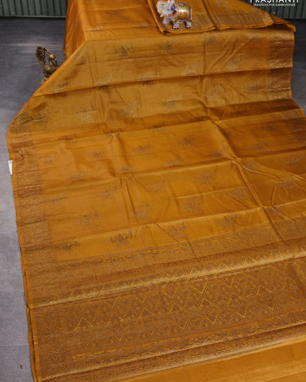 Banarasi tussar silk saree mustard yellow with allover thread & zari woven buttas and woven border