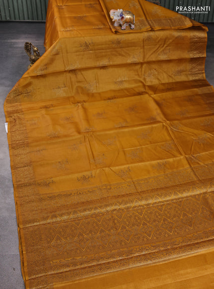 Banarasi tussar silk saree mustard yellow with allover thread & zari woven buttas and woven border