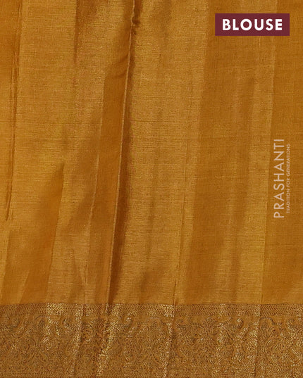 Banarasi tussar silk saree mustard yellow with allover thread & zari woven buttas and woven border