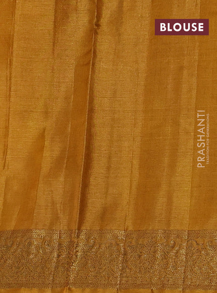 Banarasi tussar silk saree mustard yellow with allover thread & zari woven buttas and woven border