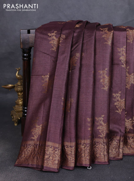 Banarasi tussar silk saree coffee brown with allover thread & zari woven buttas and woven border