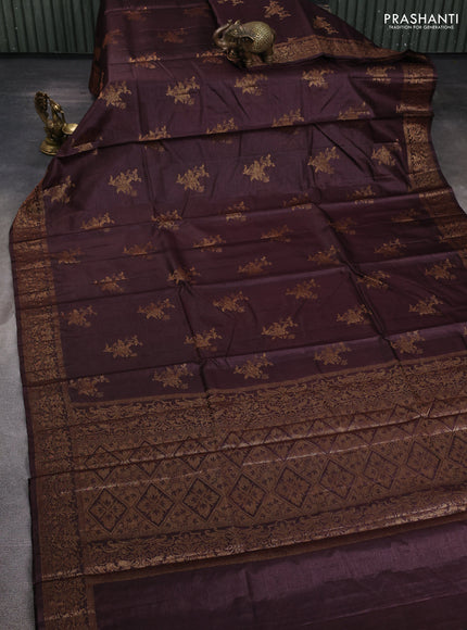 Banarasi tussar silk saree coffee brown with allover thread & zari woven buttas and woven border