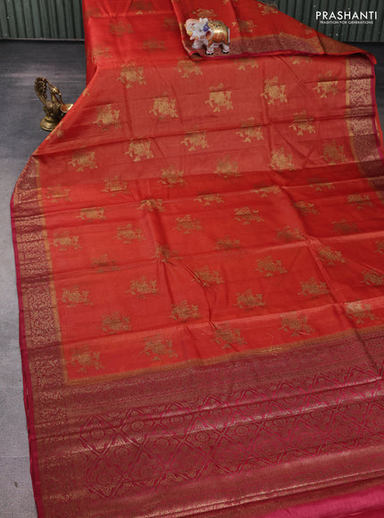 Banarasi tussar silk saree rustic orange and maroon with allover thread & zari woven buttas and woven border