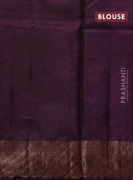 Banarasi tussar silk saree mehendi green and wine shade with allover thread & zari woven buttas and woven border