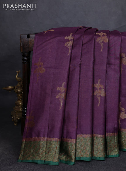 Banarasi tussar silk saree wine shade and green with allover thread & zari woven buttas and woven border