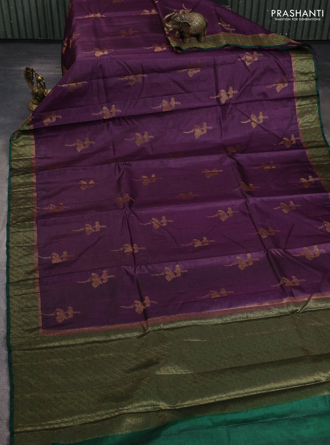 Banarasi tussar silk saree wine shade and green with allover thread & zari woven buttas and woven border