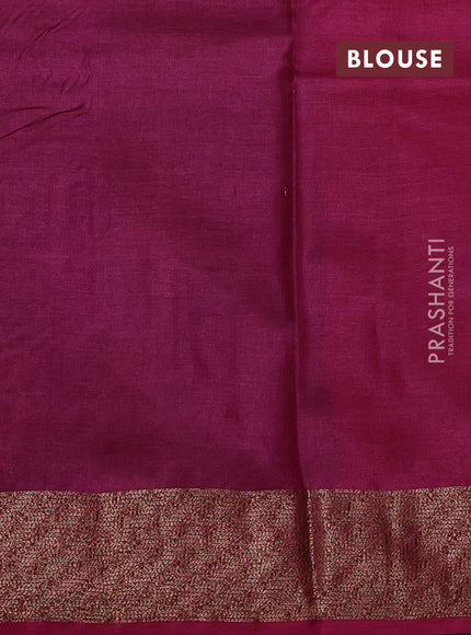 Banarasi tussar silk saree peacock blue and magenta pink with allover thread & zari woven buttas and woven border