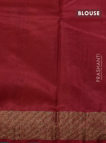 Banarasi tussar silk saree mustard yellow and maroon with allover thread & zari woven buttas and woven border