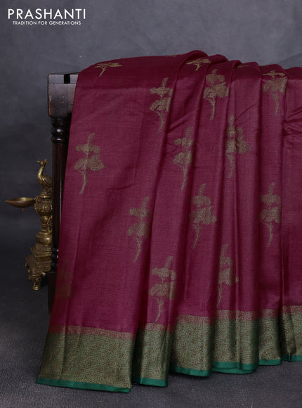 Banarasi tussar silk saree maroon and green with allover thread & zari woven buttas and woven border
