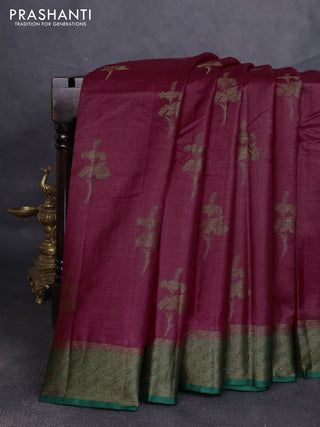 Banarasi tussar silk saree maroon and green with allover thread & zari woven buttas and woven border