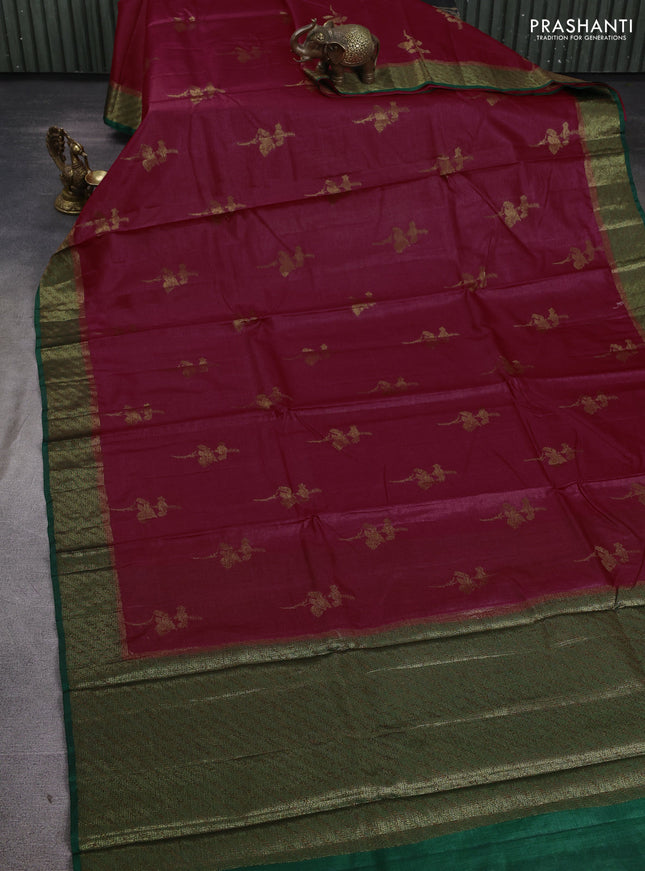 Banarasi tussar silk saree maroon and green with allover thread & zari woven buttas and woven border