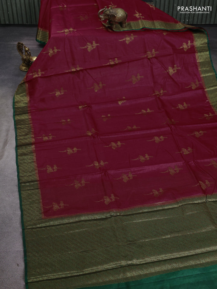 Banarasi tussar silk saree maroon and green with allover thread & zari woven buttas and woven border