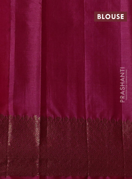 Banarasi tussar silk saree peacock blue and magenta pink with allover thread & zari woven buttas and woven border