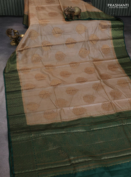Banarasi tussar silk saree beige and green with allover thread & zari woven buttas and woven border