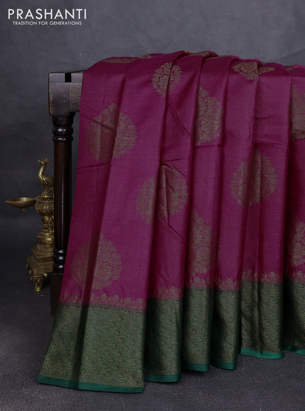 Banarasi tussar silk saree magenta pink and green with allover thread & zari woven buttas and woven border
