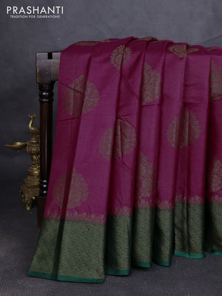 Banarasi tussar silk saree magenta pink and green with allover thread & zari woven buttas and woven border