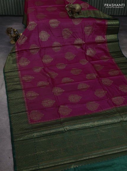 Banarasi tussar silk saree magenta pink and green with allover thread & zari woven buttas and woven border