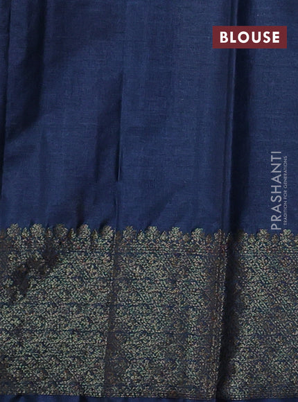 Banarasi tussar silk saree beige and peacock blue with allover thread & zari woven buttas and woven border