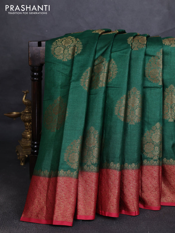 Banarasi tussar silk saree green and maroon with allover thread & zari woven buttas and woven border