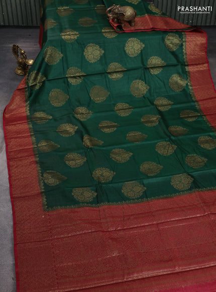 Banarasi tussar silk saree green and maroon with allover thread & zari woven buttas and woven border