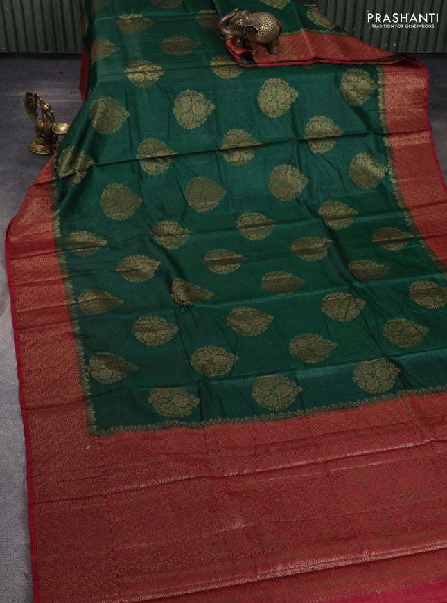 Banarasi tussar silk saree green and maroon with allover thread & zari woven buttas and woven border