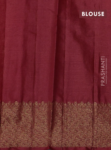 Banarasi tussar silk saree beige and maroon with allover thread & zari woven buttas and woven border