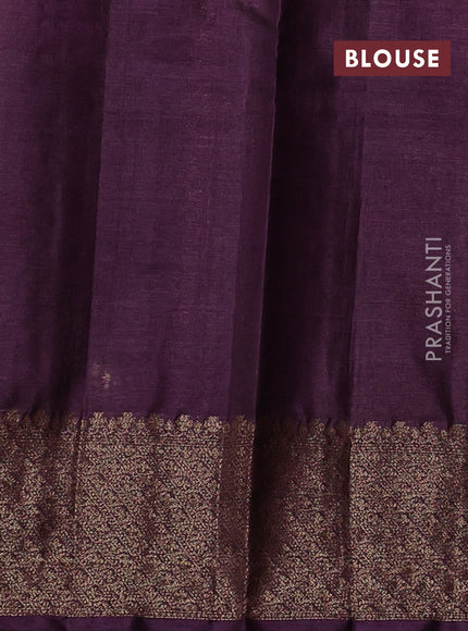 Banarasi tussar silk saree mehendi green and wine shade with allover thread & zari woven buttas and woven border