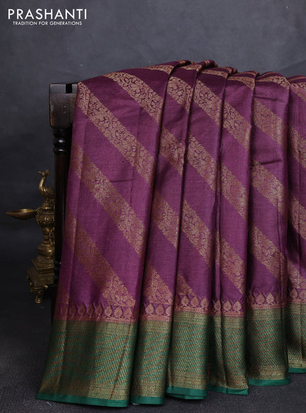 Banarasi tussar silk saree wine shade and green with allover thread & zari leheriya weaves and woven border