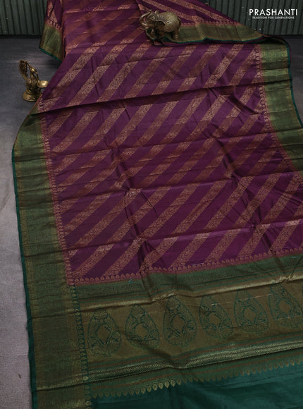 Banarasi tussar silk saree wine shade and green with allover thread & zari leheriya weaves and woven border