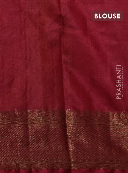 Banarasi tussar silk saree mustard yellow and maroon with allover thread & zari leheriya weaves and woven border